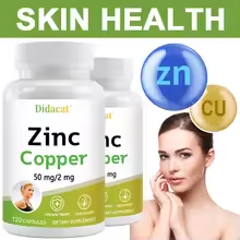 Zinc & Copper Dietary Supplement – Mineral & Antioxidant Support, Immunity, Mood & Skin Health, 120 Capsules