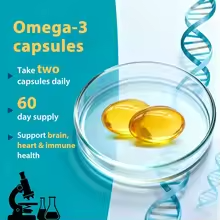 Omega-3 Fish Oil Dietary Supplement – DHA & EPA, Joint, Brain, Eye & Skin Health, Immune Support, 120 Capsules